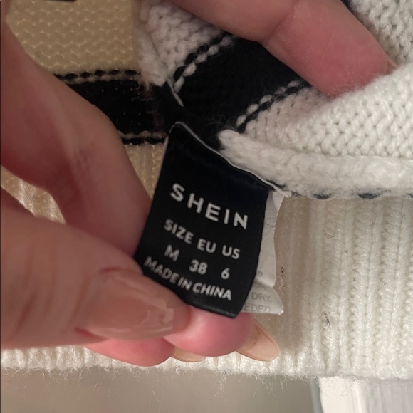 SHEIN Black and White Striped Crew Neck Sweater - Picture 2 of 2